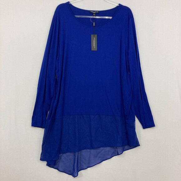 New Cable & Gauge 2X Navy Stretch Knit Asymmetric Hem Long Sleeve Tunic Romantic - Picture 1 of 8